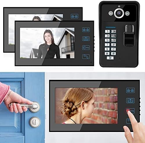 7in otisak prsta RFID lozinka Video interfon 2 monitor žičani sistem za pristup vratima na vratima 1
