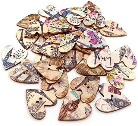 Gumb Veerji, šivaći ukrasi, gumbi za zanat, 100 komada u obliku srca drvena 2 rupe u obliku rupa mješoviti