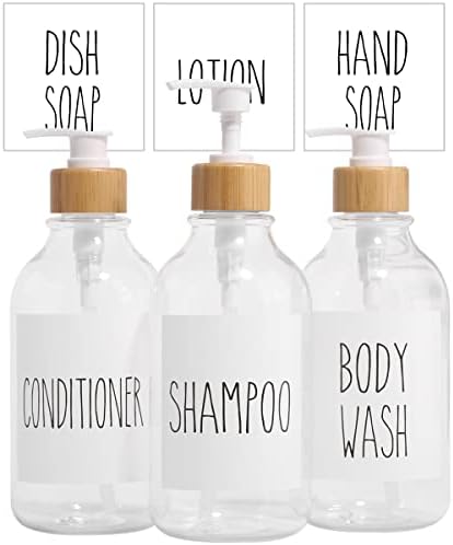 Šampon i regenerator Dispenser-set za boce za boce od 3-16 oz za kupatilo sa 6 vodootpornih naljepnica -