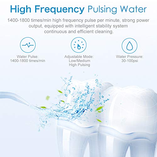 Turewell Water Flosser za zube, prijenosni oralni irigator sa 3 načina 6 mlaznica, IPX7 vodootporan USB