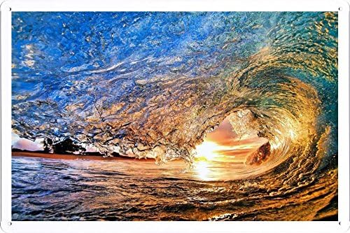 Poster sa limenim znakom Zalazak sunca okeanskog talasa po prirodi scena slika