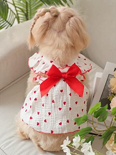 Qwinee Heart Print Cat Cat Haret Bow Decor Cute Stecks ​​Haljine Puppy Tutu Suknja Chihuahua Teddy Pomeranska
