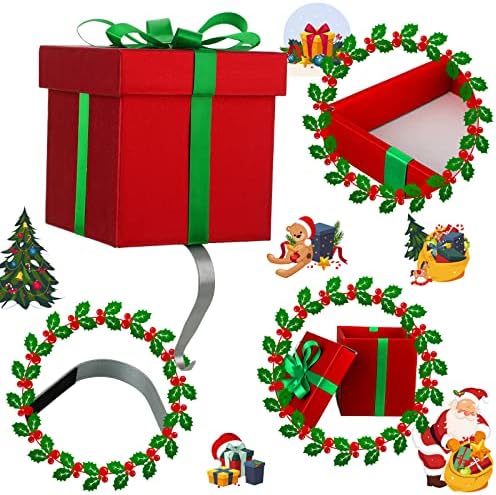 Spiareal 4 seta Božićni držači za čarape Božićni poklon kutija HANGER CRVENE GREEN ZLATNI poklon kutija
