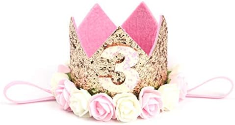 Kesyoo 1st Baby rođendan kruna elastična cvijet tijara traka za glavu za djecu Party kruna pokrivala za