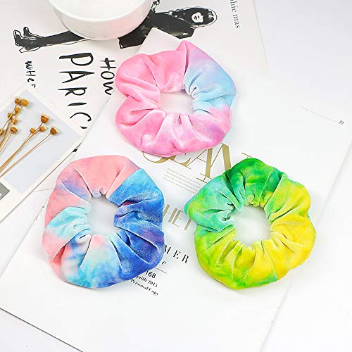 6 kom Premium Velvet Macaron tema Gradient Hair Scrunchies Tie Bobbles Girl's Tie Dye Rainbow trake za kosu