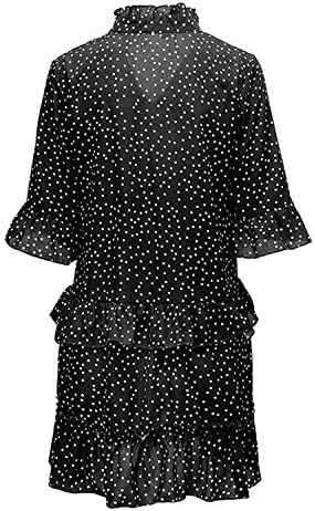 Andongnywell Womens Polka Dot V izrez Haljine Ruffle dugih rukava Labavi mini kratki haljini šifonske ruffles