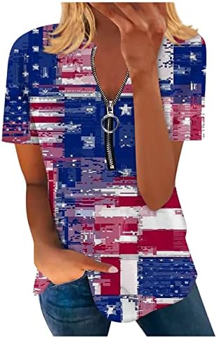 Ženska bluza Kratki rukav Dan nezavisnosti Grafički grafički zatvarač za vrat TOP Flowy Basic bluza Majica